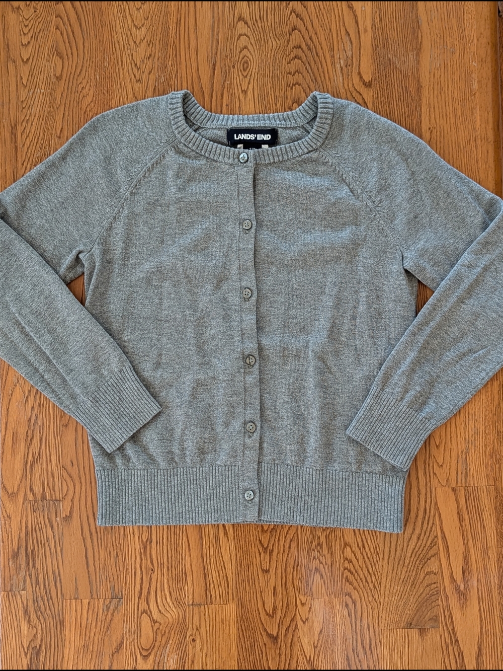 Lands End Girls Light Gray Cotton Modal Button Down Cardigan Sweater